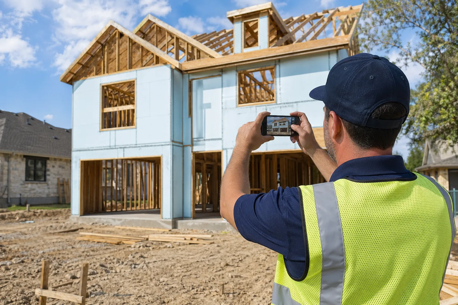 Construction progress verification at a residential build site